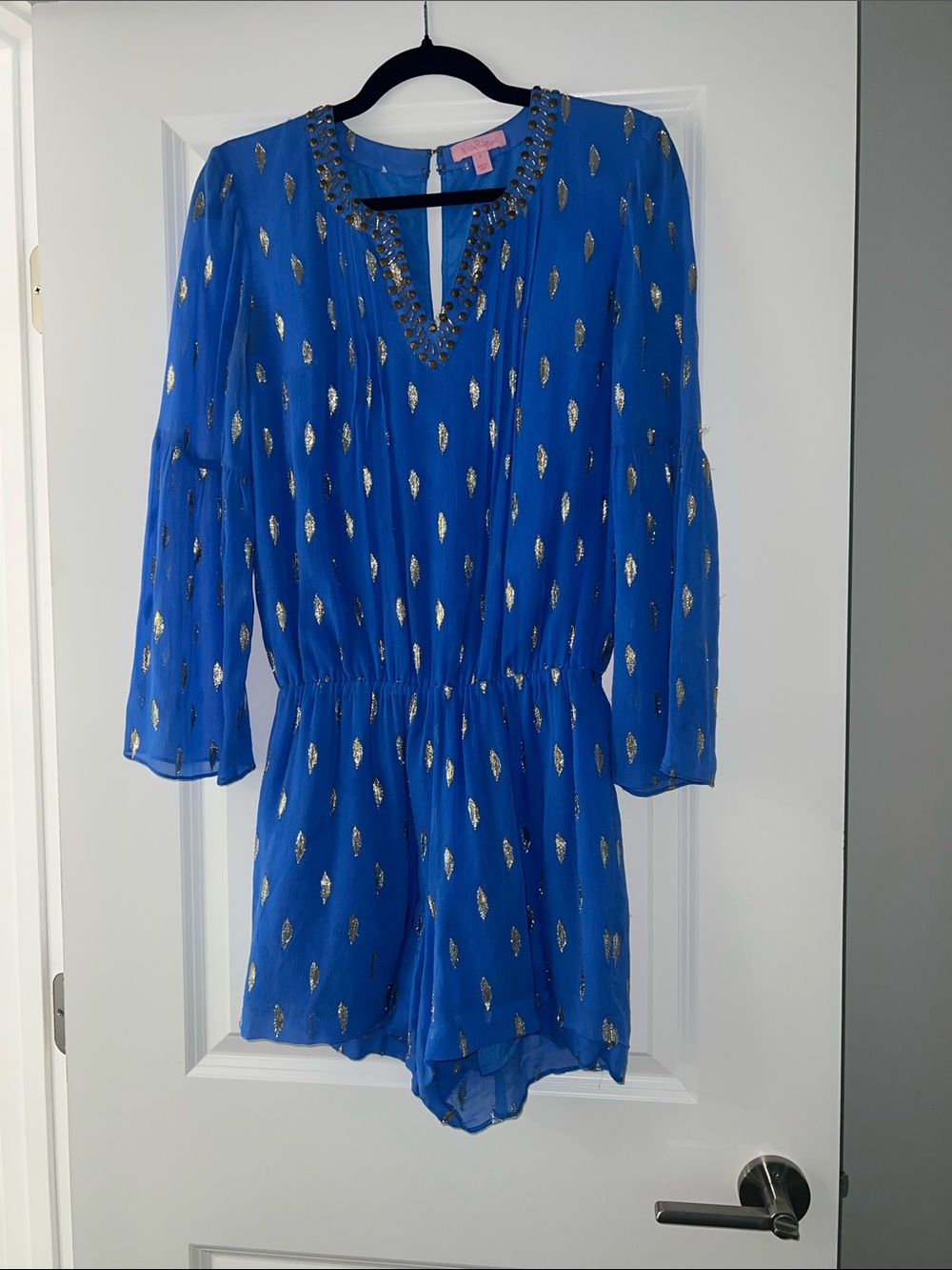 Lilly Pulitzer Royal Blue Romper with Gold Foil Accents